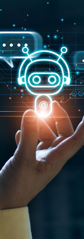 SD-X A hand holds up virtual symbols that visualize the reliable site networking of the SD-X solution by T Business.
