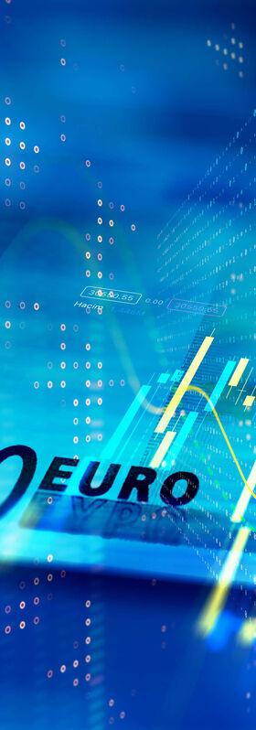 Hospitality IT Solutions 100 euros and a financial graph showing the development of hospitality IT solutions