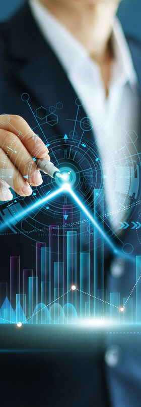 Businessman analyzing banking and financial solutions using a growth chart