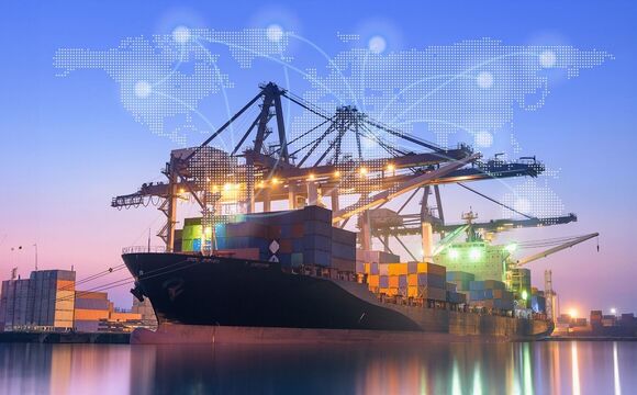 A cargo ship using network solutions for ships from T Business