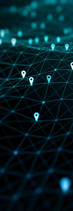 Data security Networked GPS navigation location icons visualize an Intrusion Prevention System, a data security solution from T Business.