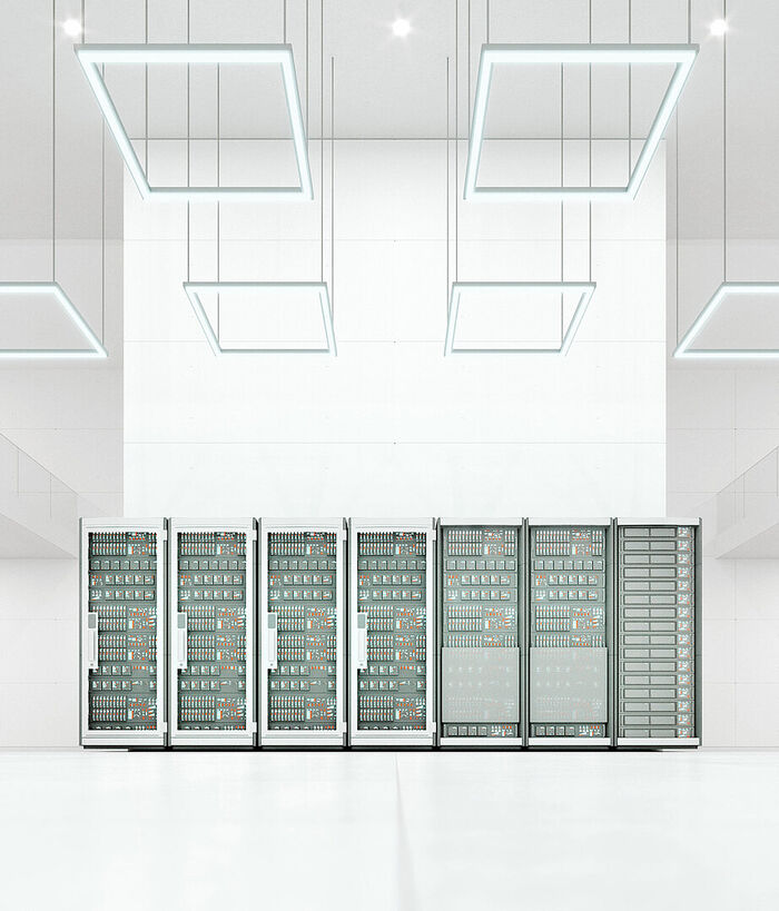 Cloud Computing A large stylized data center visualizes cloud computing with T Business.