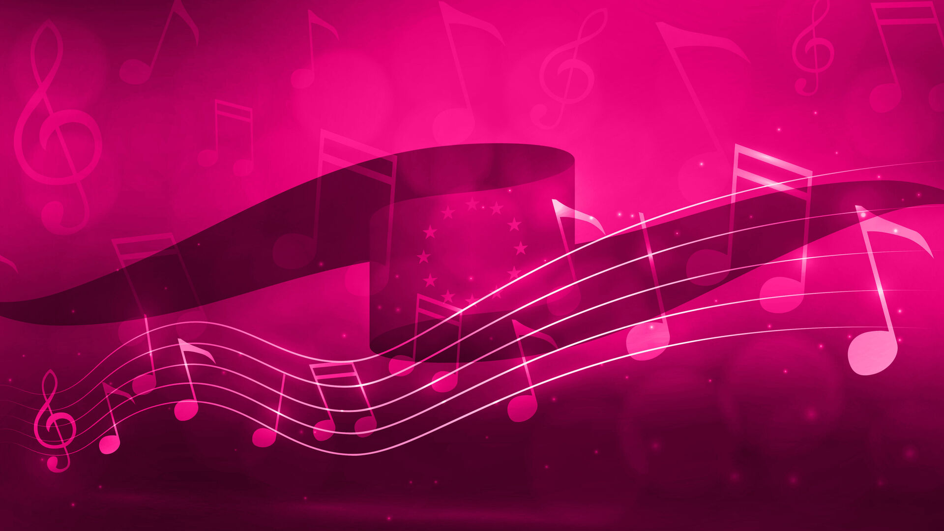 Musical note loop for the “Melody of Europe” project on a magenta background.