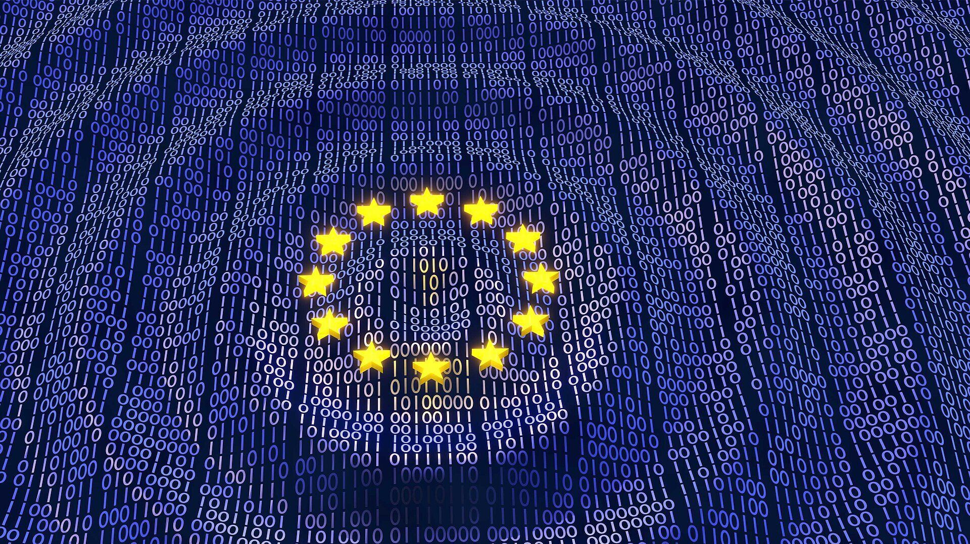 NIS2 Directive A European flag, but the background is littered with 0s and 1s.