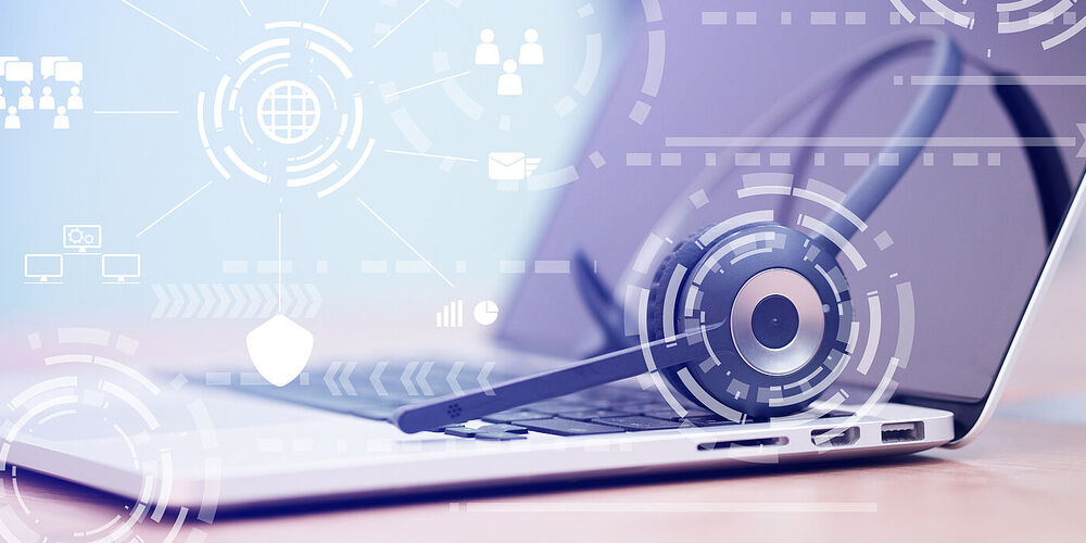 Wireless headset of the hotline, who answer questions about ICT Solutions in Europe
