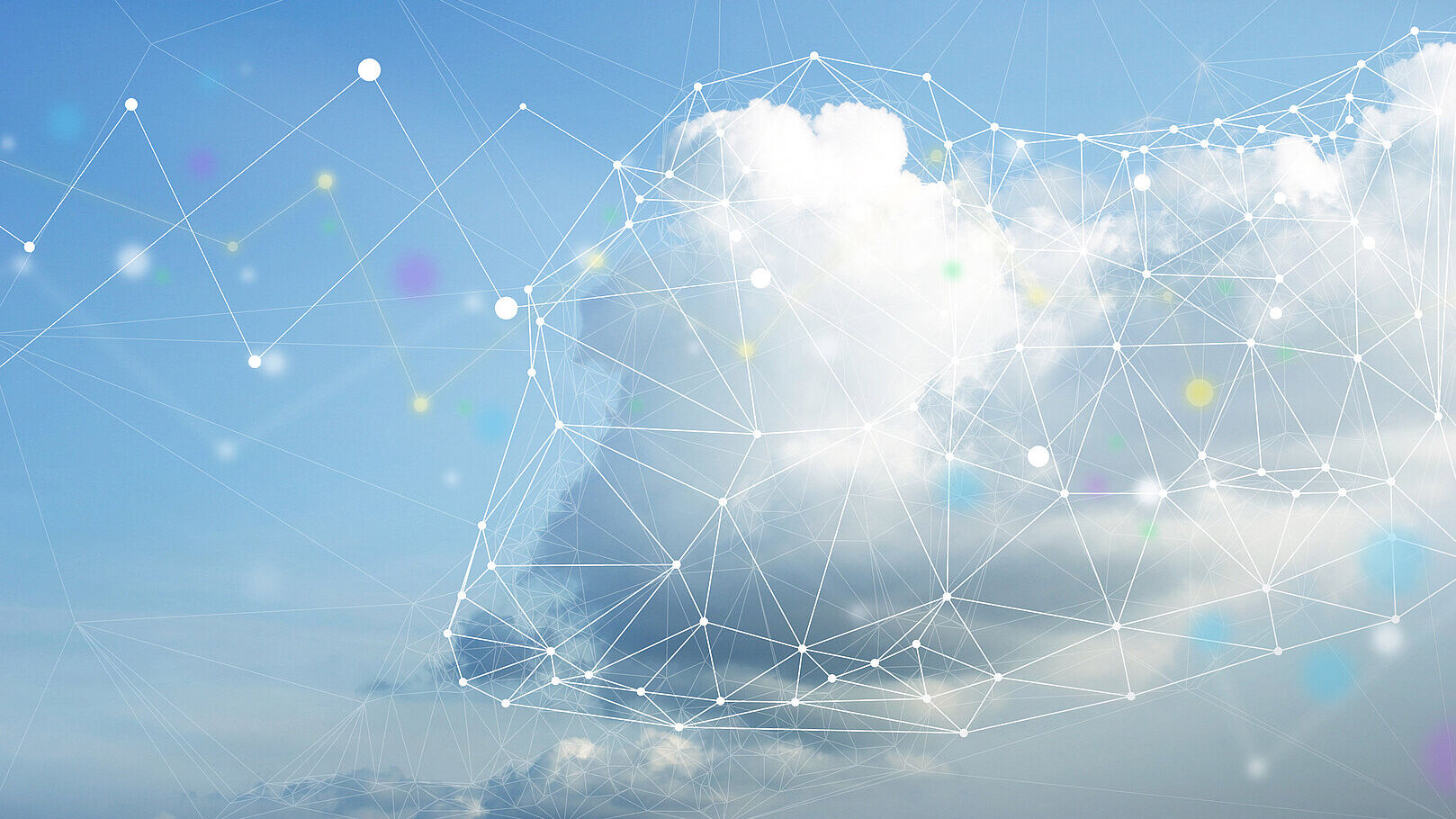 Cloud Computing A cloud with several connected points visualizes hybrid and multi-cloud solutions in cloud computing from T Business.