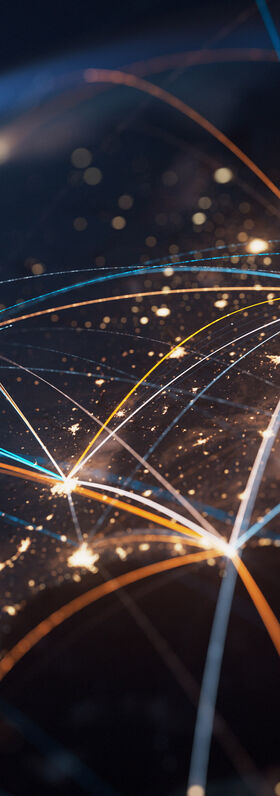 SD-X A contrasting background with brightly colored lines symbolizing a communication network illustrates the functionality of site networking with SD-X by T Business.