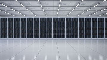 Business IT security A giant data center from the inside, represents backup solutions within business IT security by T Business.