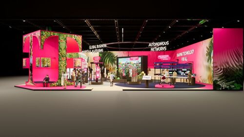 The booth of T Business at the MWC 2025 in Barcelona The side view of the booth of T Business at the MWC 2025 in Barcelona.