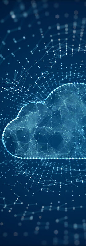An abstract cloud with connected dots and lines representing the digital transformation of the government