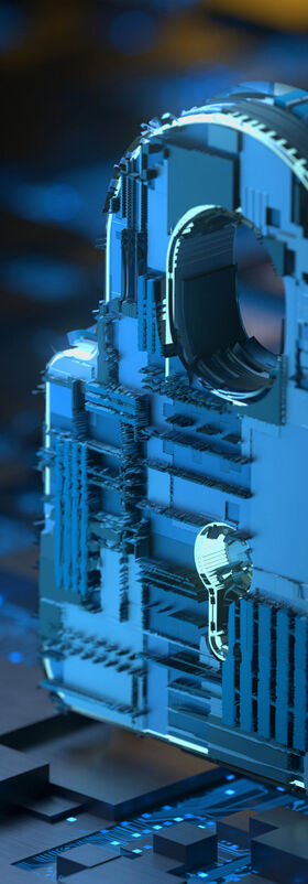 Virtual lock that represents the relevance of cyber security for banking and financial solutions