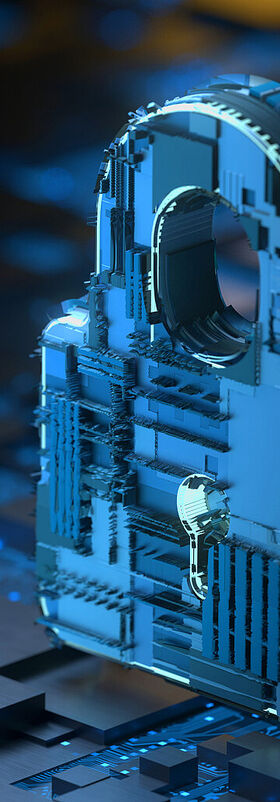 Virtual lock that represents the relevance of cyber security for banking and financial solutions