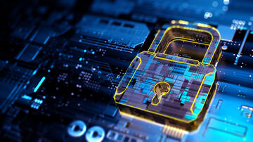Data security A stylized padlock on a computer circuit board visualizes how data security solutions from T Business can help combat denial-of-service attacks.