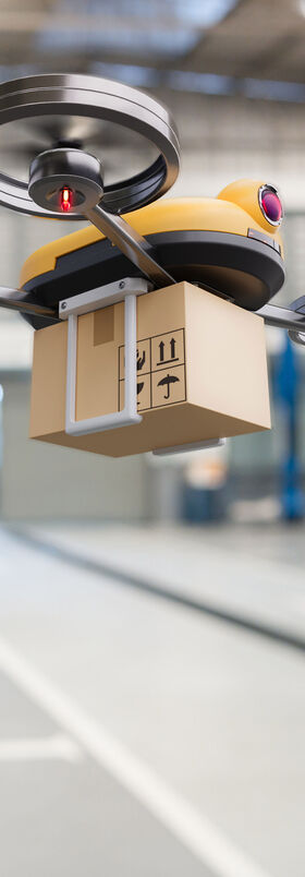 IoT ecosystem A drone is used to transport a package in a large warehouse with NB-IoT and LTE-M solutions from T Business for the IoT ecosystem.