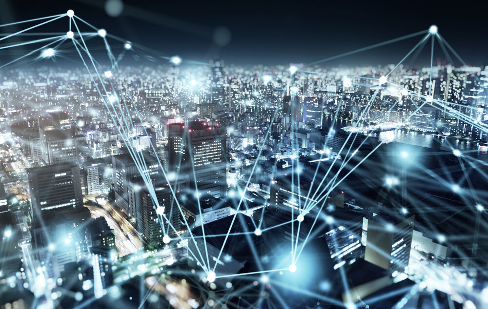 Public Sector IT Solutions Fast internet connection from public sector IT solutions of a city at night