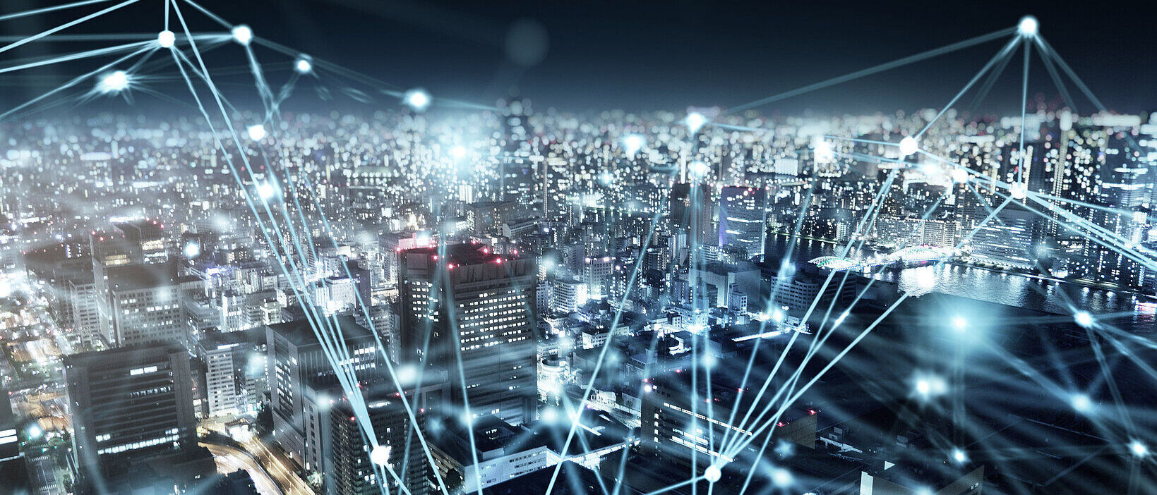 Fast internet connection from public sector IT solutions of a city at night