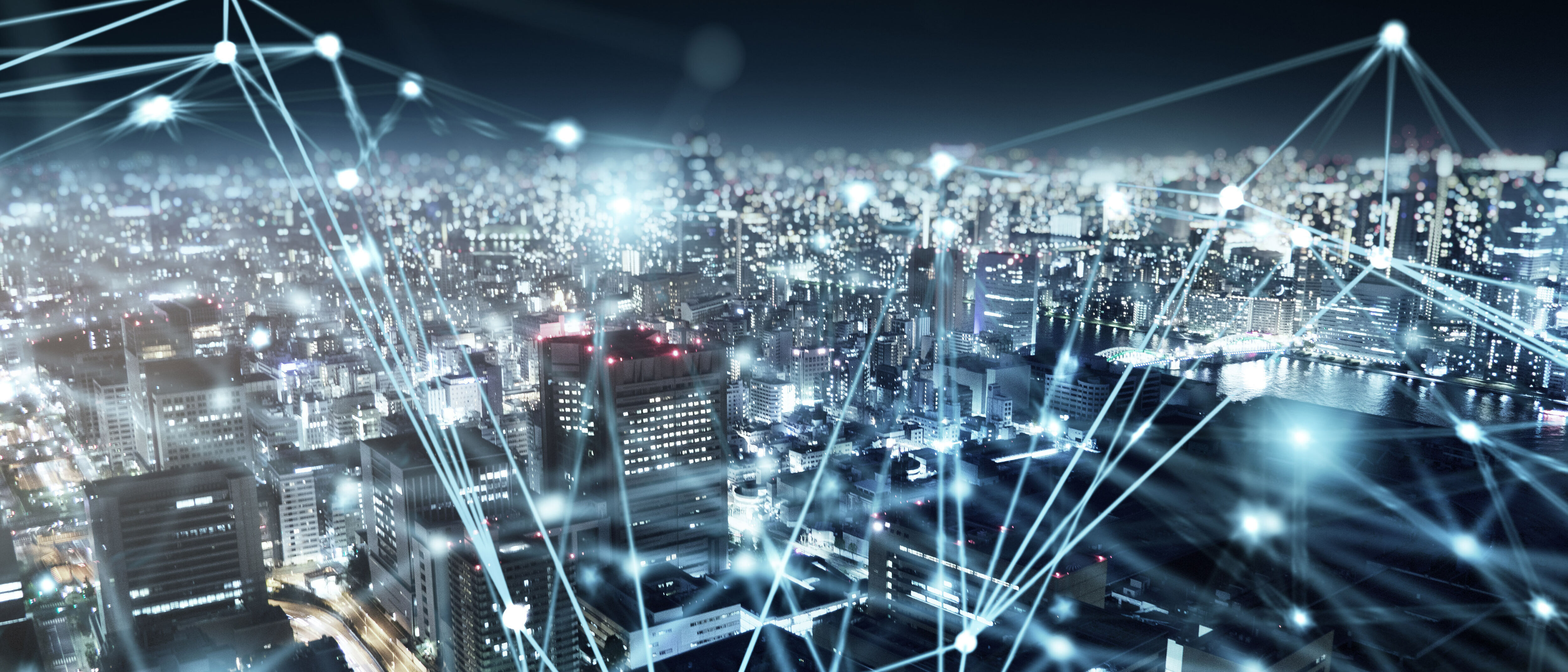 Fast internet connection from public sector IT solutions of a city at night