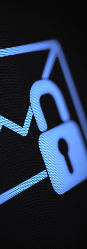 Data security A stylized envelope with a padlock symbolizes how email accounts are secured with T Business data security solutions.