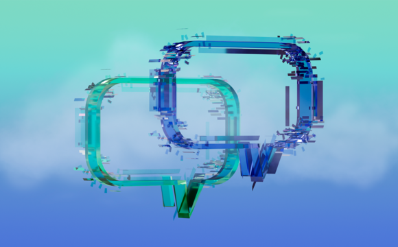 A blue and turquoise background with a blue and turquoise speech bubble.