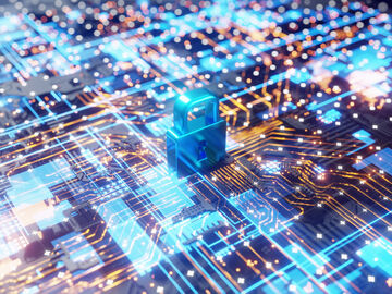 A padlock on a circuit board symbolizes maximum protection from cybersecurity threats with Microsoft FastTrack, a service from T Business.