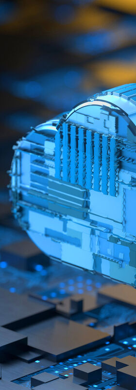 Cloud Computing A stylized cloud of computer chips symbolizes the secure migration to the cloud with cloud computing from T Business.