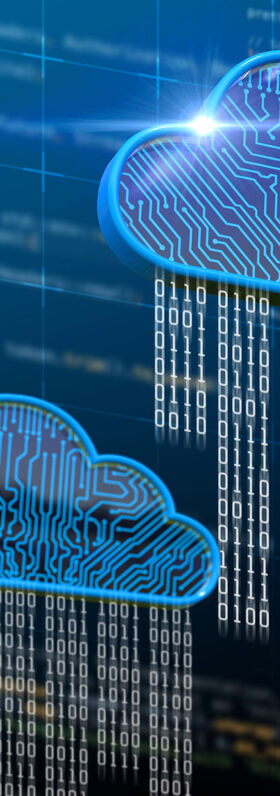 SD-X Data streams rain out of a virtual cloud and symbolize the cloud-based services of the SD-X solution by T Business.