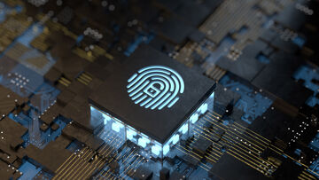 Business IT security A chip with a glowing padlock on it on a circuit board symbolizes Managed Security Operations Centers, a business IT security solution from T-Business.