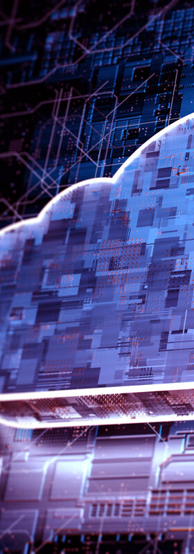 Cloud solutions An abstract glowing virtual cloud symbolizes cloudifing anything with could solutions by T Business.