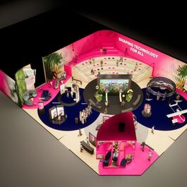 A top view of the booth of T Business at the MWC 2025 in Barcelona.