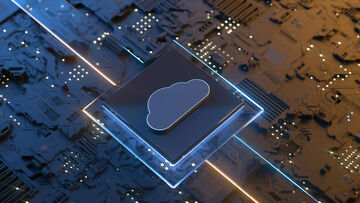 Data security A 3D representation of a computer chip with a cloud on top symbolizes data security solutions from T Business such as Cloud web gateways.