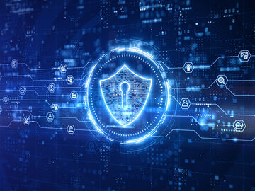 A shield symbol for cyber security whose relevance for banking and financial solutions is very high