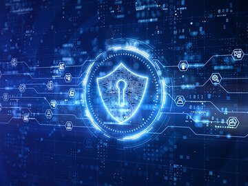 A shield symbol for cyber security whose relevance for banking and financial solutions is very high