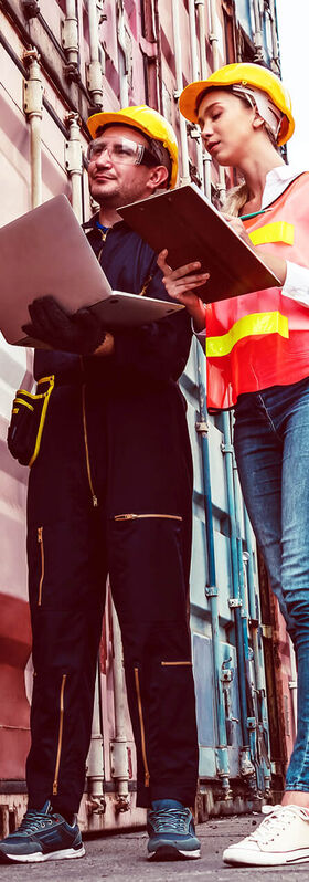 Logistics IT Solutions Two port workers talking about logistics IT solutions