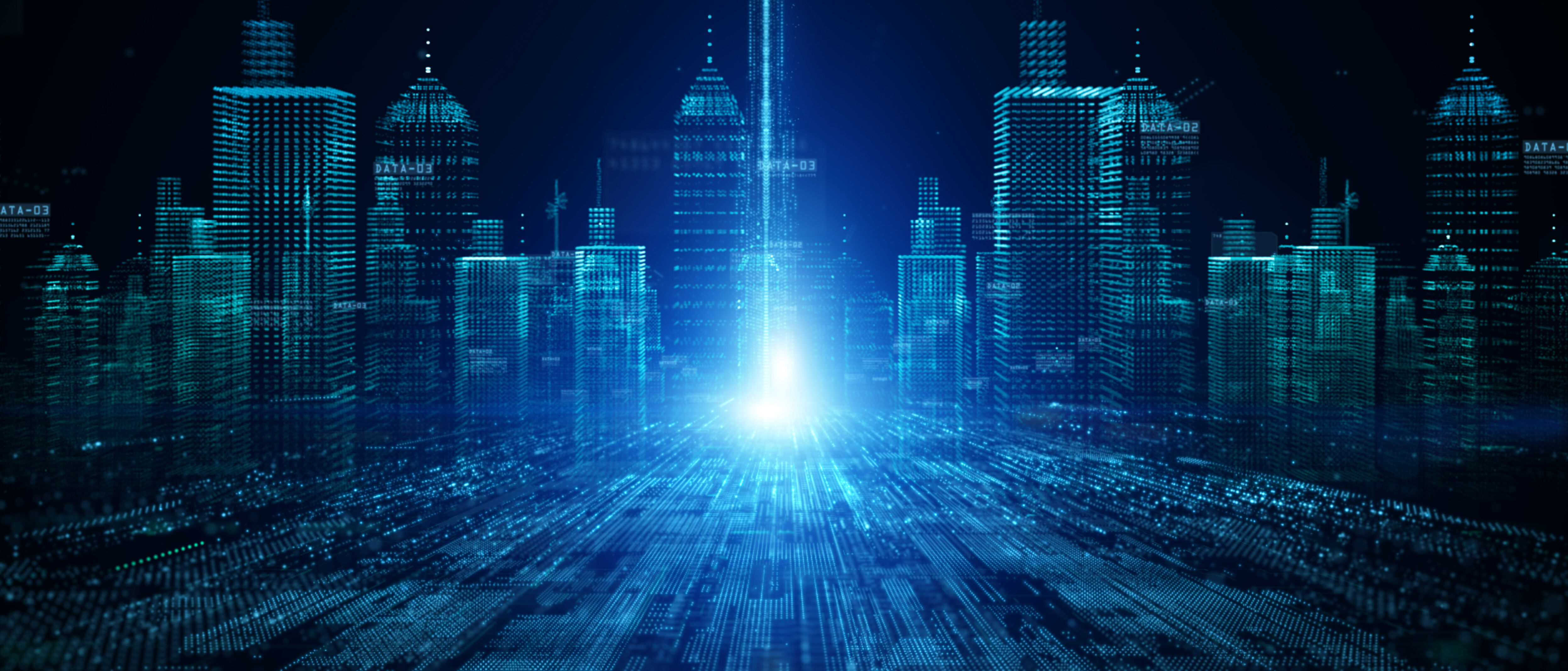 A smart city with future technologies with digital data network connections that are relevant for public sector IT solutions