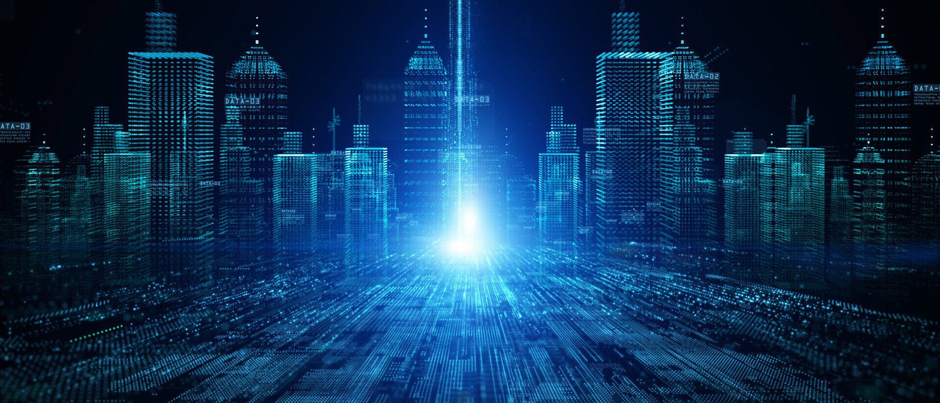 A smart city with future technologies with digital data network connections that are relevant for public sector IT solutions