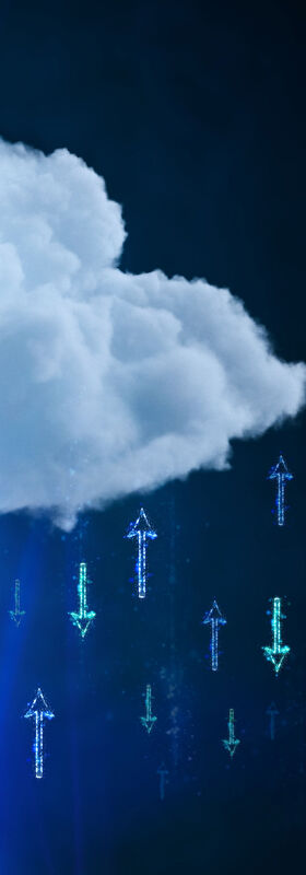 Microsoft Azure A cloud with arrows directing up and down showing the migration of workloads with Microsoft Azure, a service from T Business.