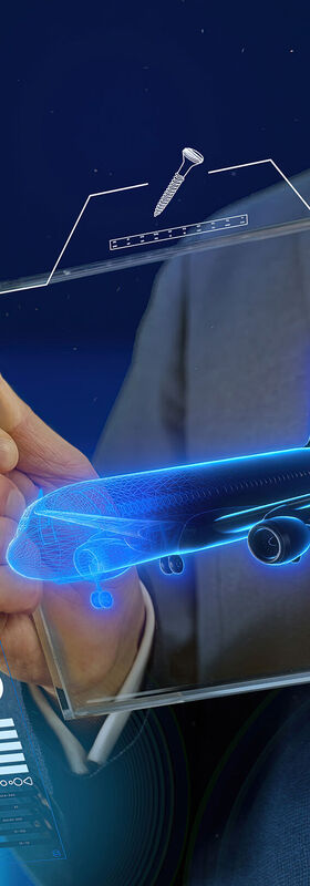 Logistics IT Solutions Hands holding a digital tablet on which logistics IT solutions are being searched for