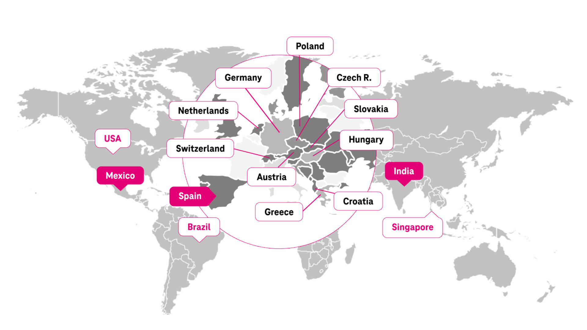 SOC services - Map SOCs worldwide A map of the world showing all SOCs worldwide run by T Business Europe.