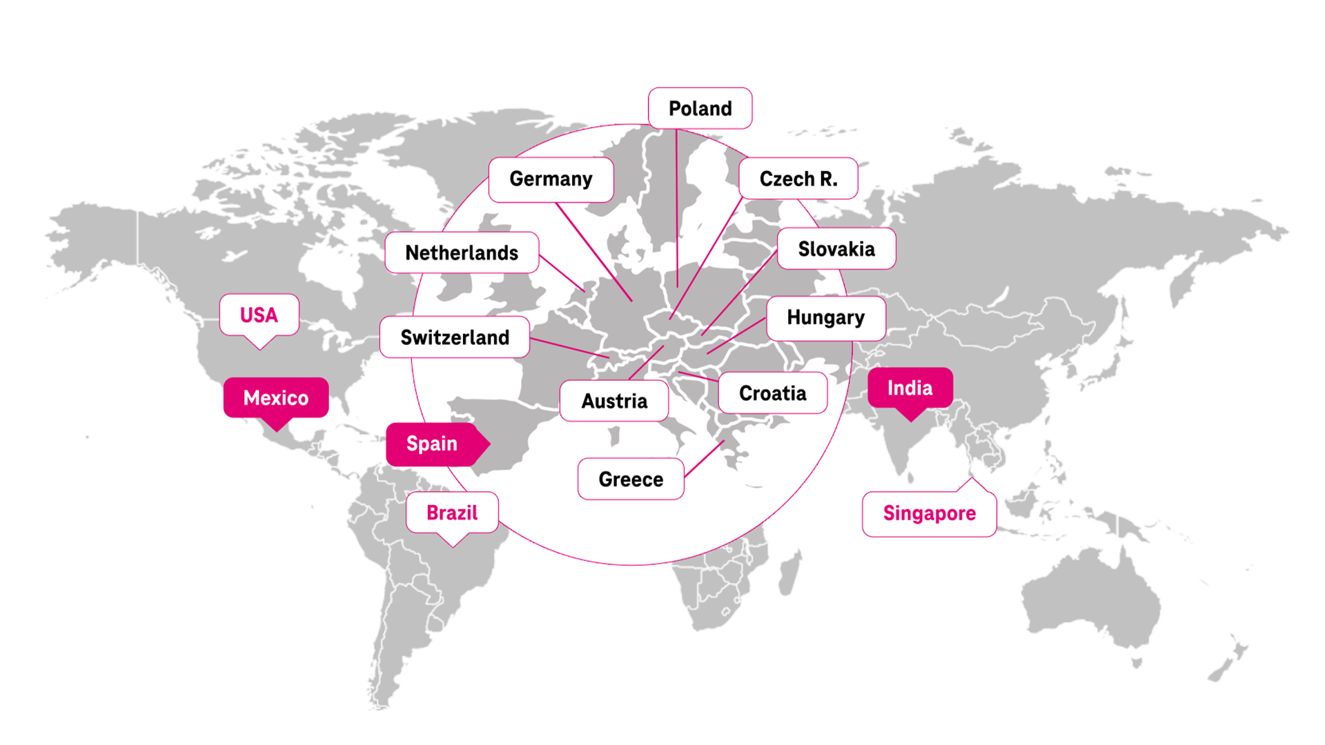 SOC services - Map SOCs worldwide A map of the world showing all SOCs worldwide run by T Business Europe.